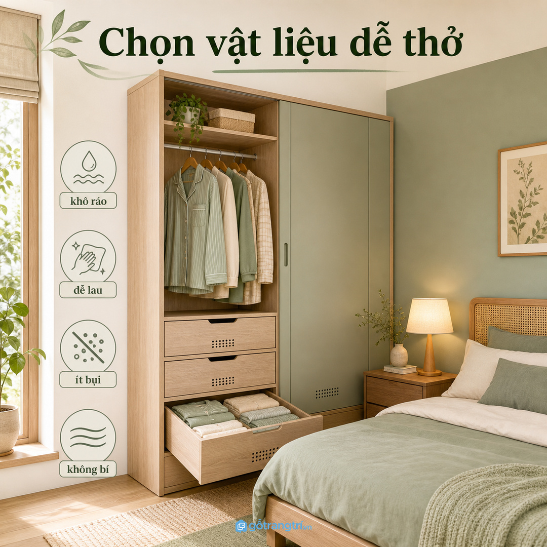 Tủ nhỏ vẫn dễ dùng khi chia ngăn theo bộ và vừa tầm tay