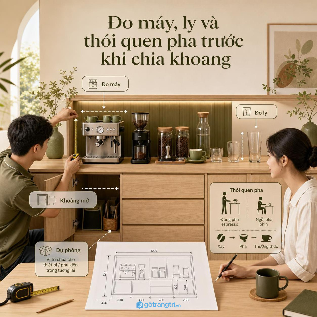 Đo máy, ly và thói quen pha trước khi chia khoang