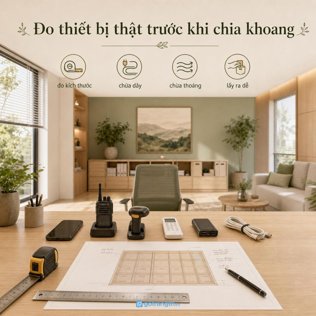 Đo thiết bị thật trước khi chia khoang tủ khóa sạc