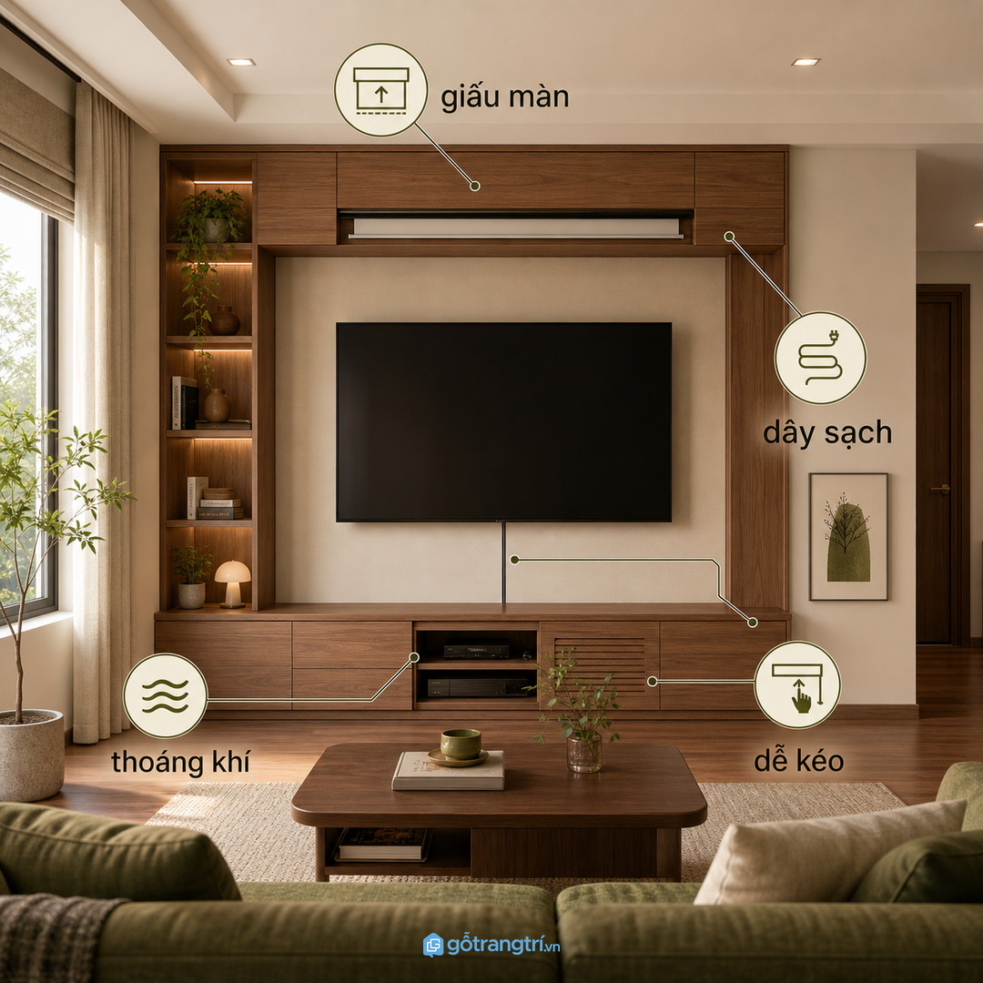 Đo chiều rộng màn và khoảng nhìn trước khi chốt tủ kệ tivi