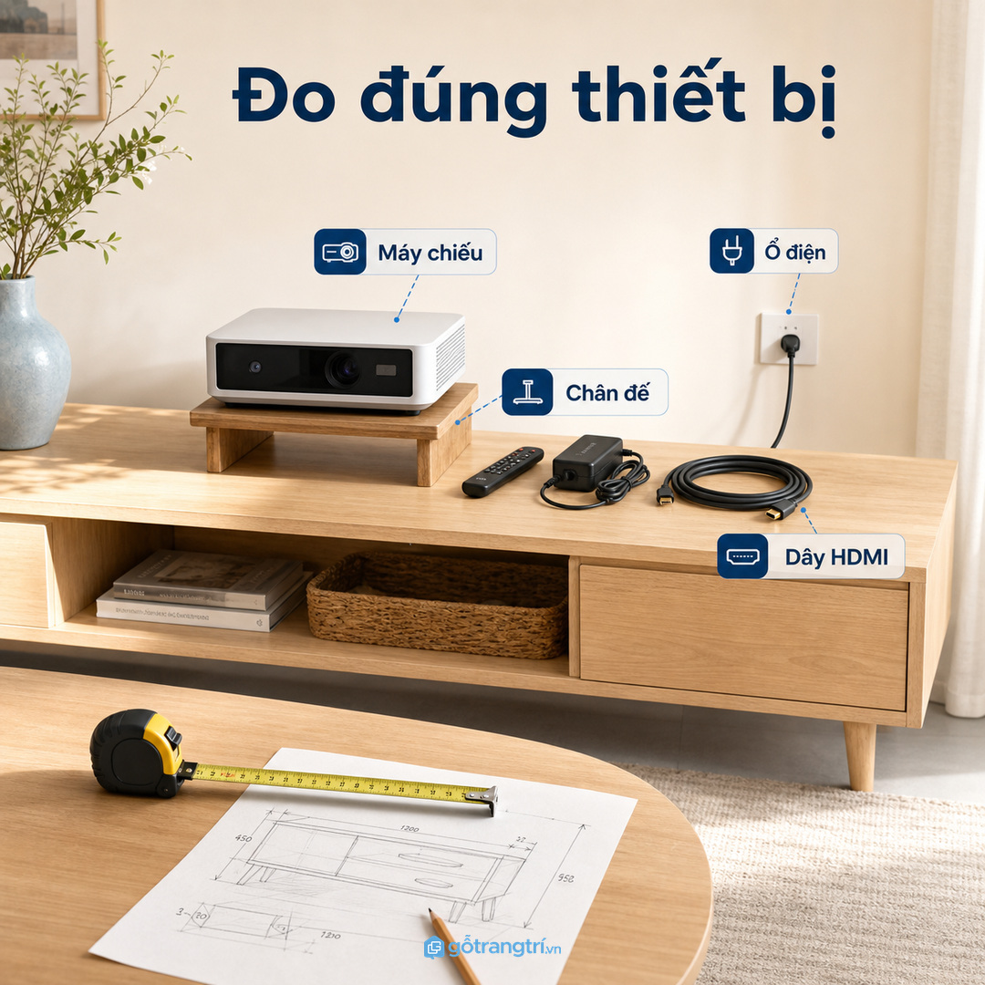Đo máy chiếu và dây trước khi đặt làm