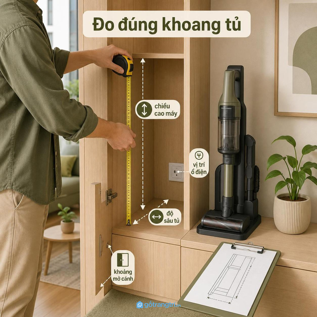 Đo đúng khoang tủ, ổ điện và khoảng mở cánh trước khi đặt làm