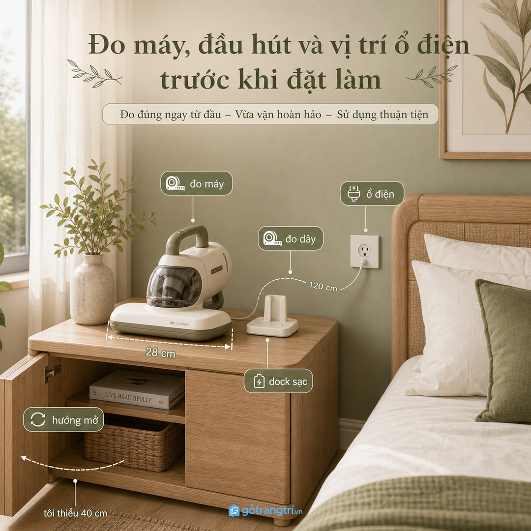 Đo máy hút bụi nệm dock sạc và ổ điện trước khi đặt làm