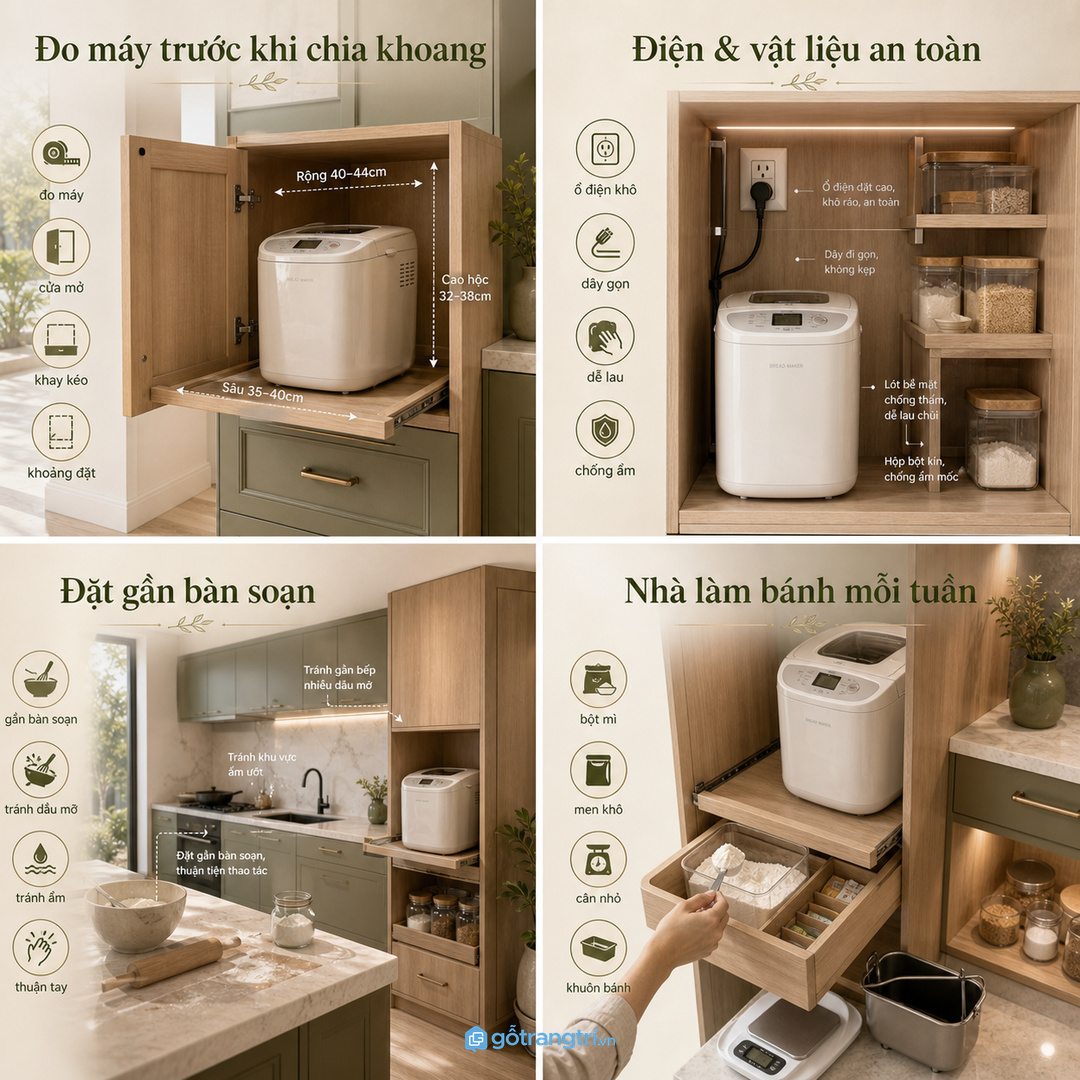 Đo máy, cửa mở và khay kéo trước khi chia khoang tủ