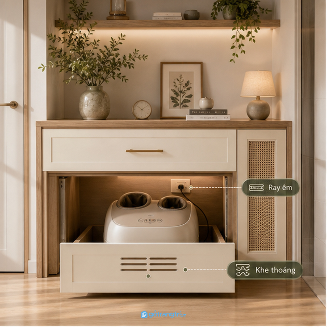 Đo máy thật, khoảng kéo ra và khoảng mở nắp trước khi chia khoang tủ