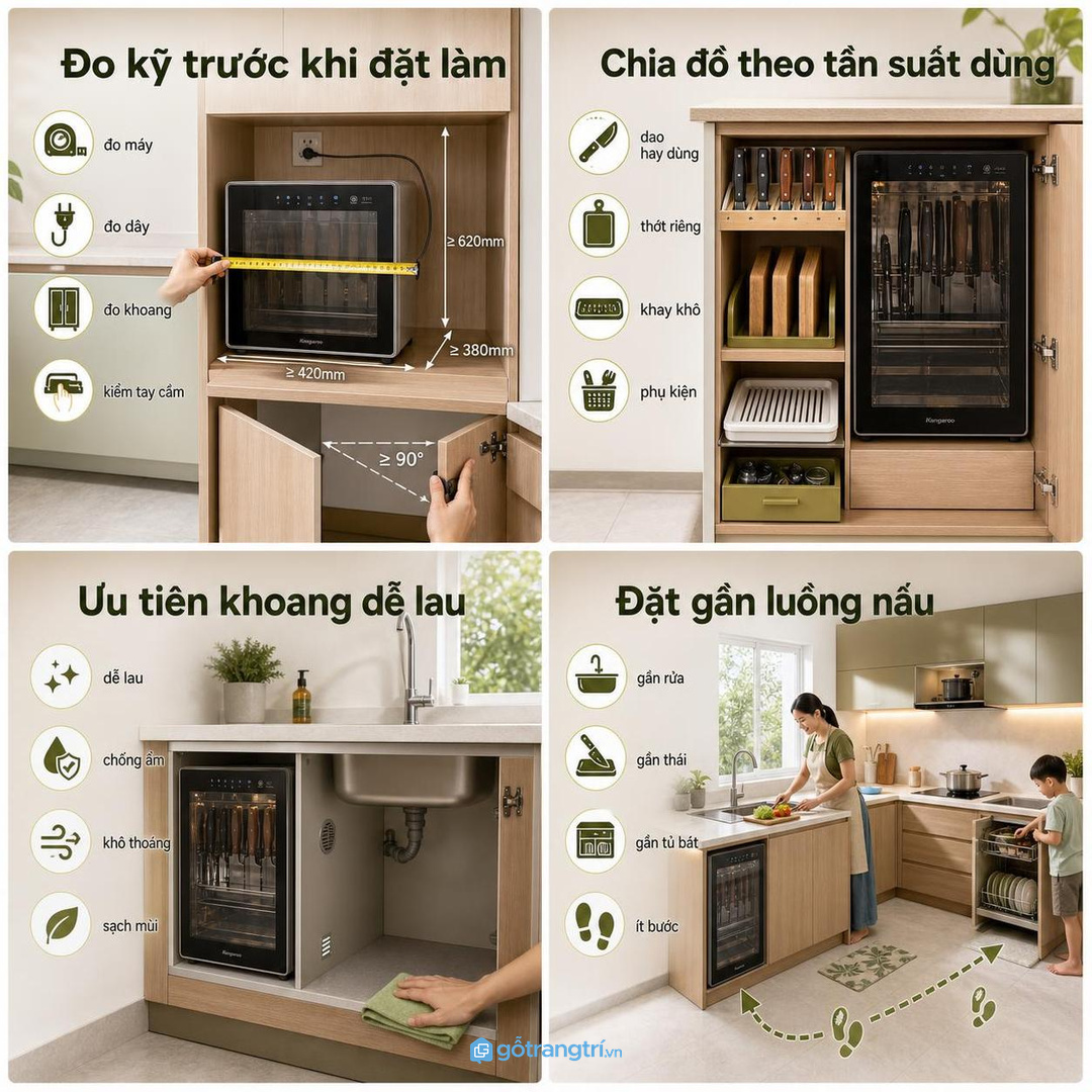 Kệ kéo hoặc cánh mở rộng giúp lấy dao thớt dễ hơn mỗi ngày