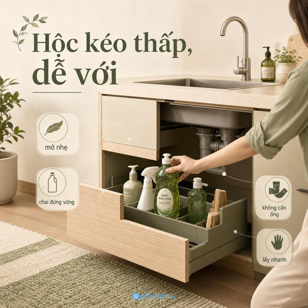 Đặt chai rửa trong hộc kéo thấp và dễ với