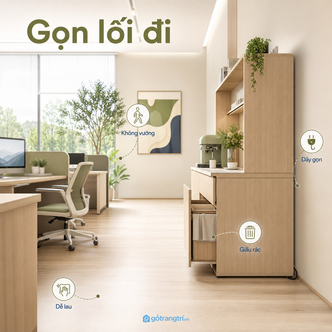 Chọn kích thước tủ pantry theo lối đi văn phòng