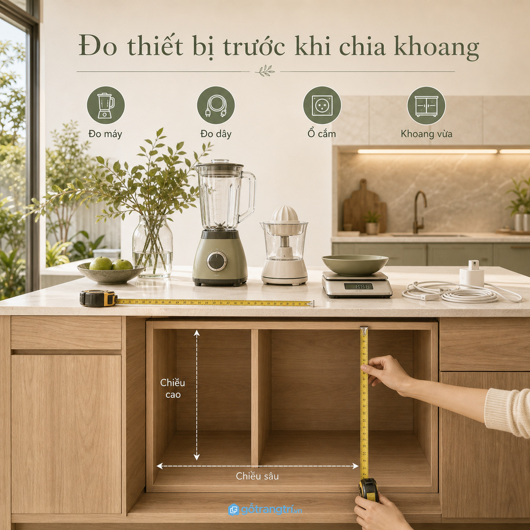 Đo thiết bị, dây sạc và ổ cắm trước khi chia khoang tủ