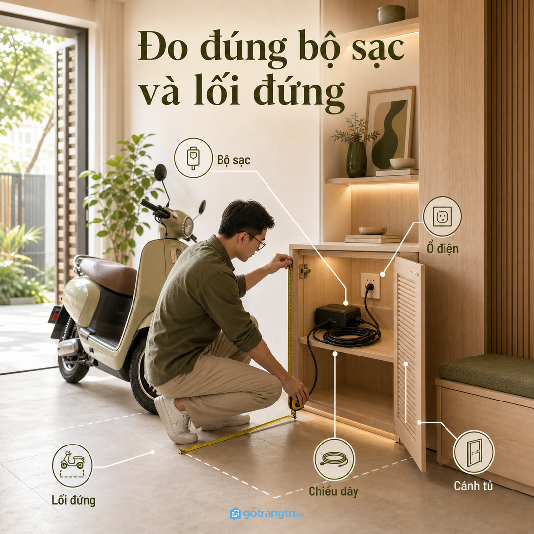 Đo bộ sạc, mũ bảo hiểm, áo mưa và lối đứng trước khi đặt làm