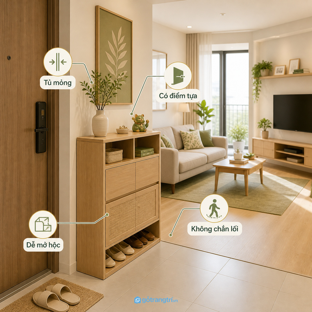 Chọn kích thước mỏng có điểm tựa và không chắn lối đi
