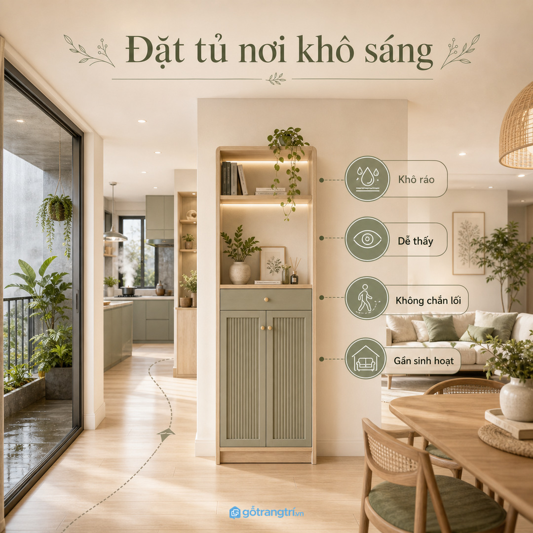 Vị trí đặt tủ thuốc nên khô sáng dễ thấy và không vướng luồng đi