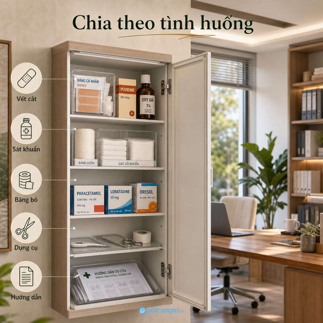 Chia ngăn tủ thuốc theo tình huống giúp tìm đồ nhanh hơn