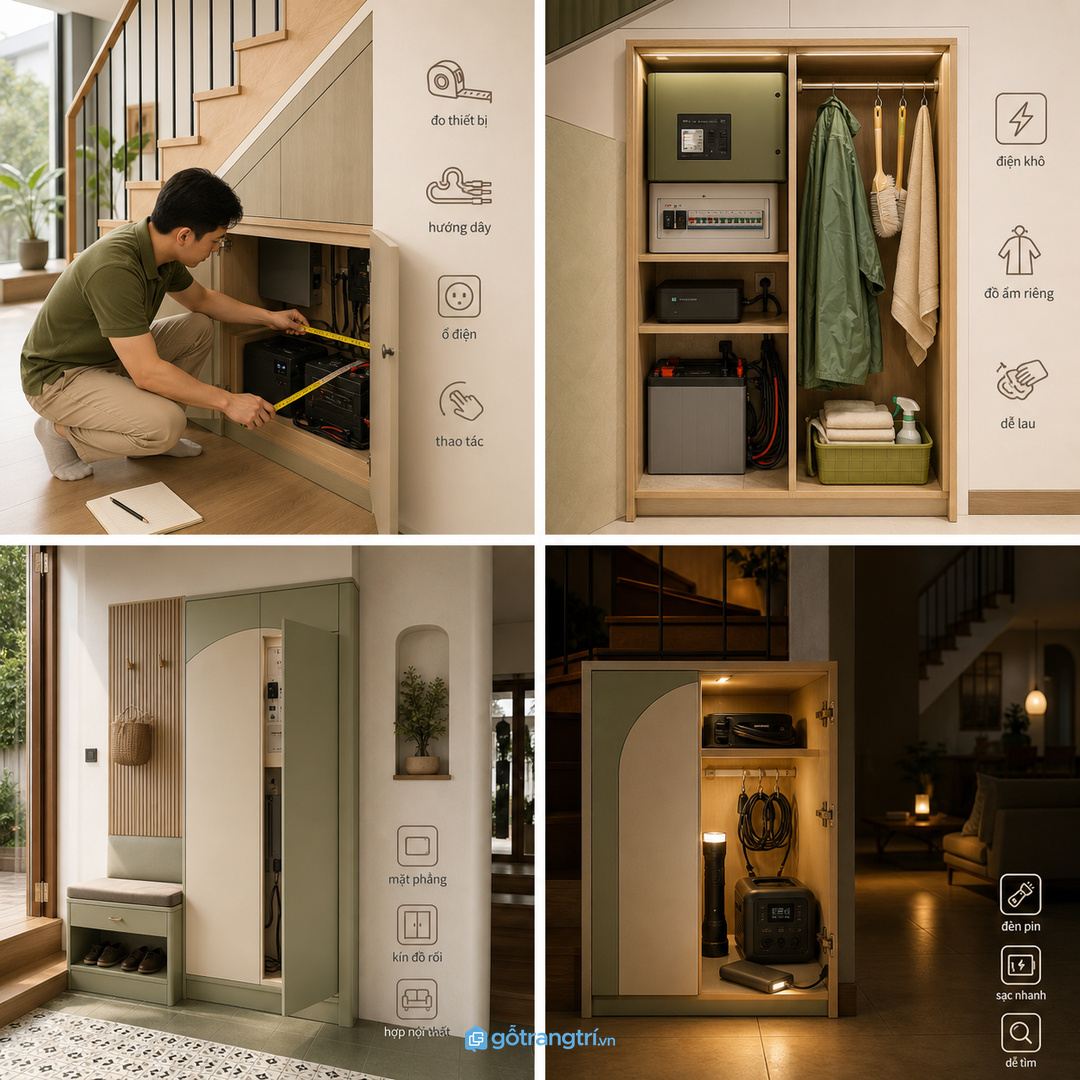 Đo pin, bộ lưu điện và dây trước khi chia khoang