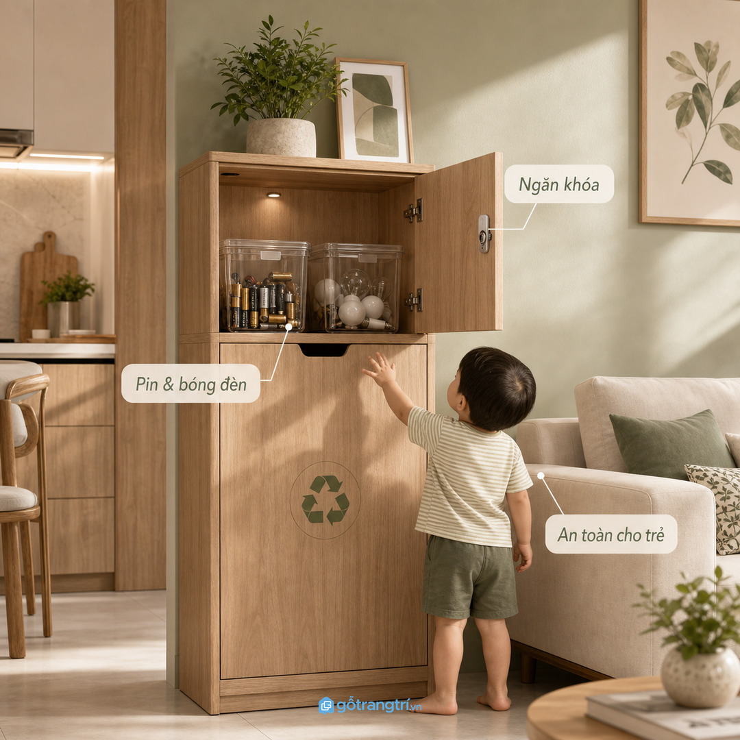 Chia khoang theo pin bóng đèn dây sạc và đồ điện tử giúp dễ mang đi thu gom