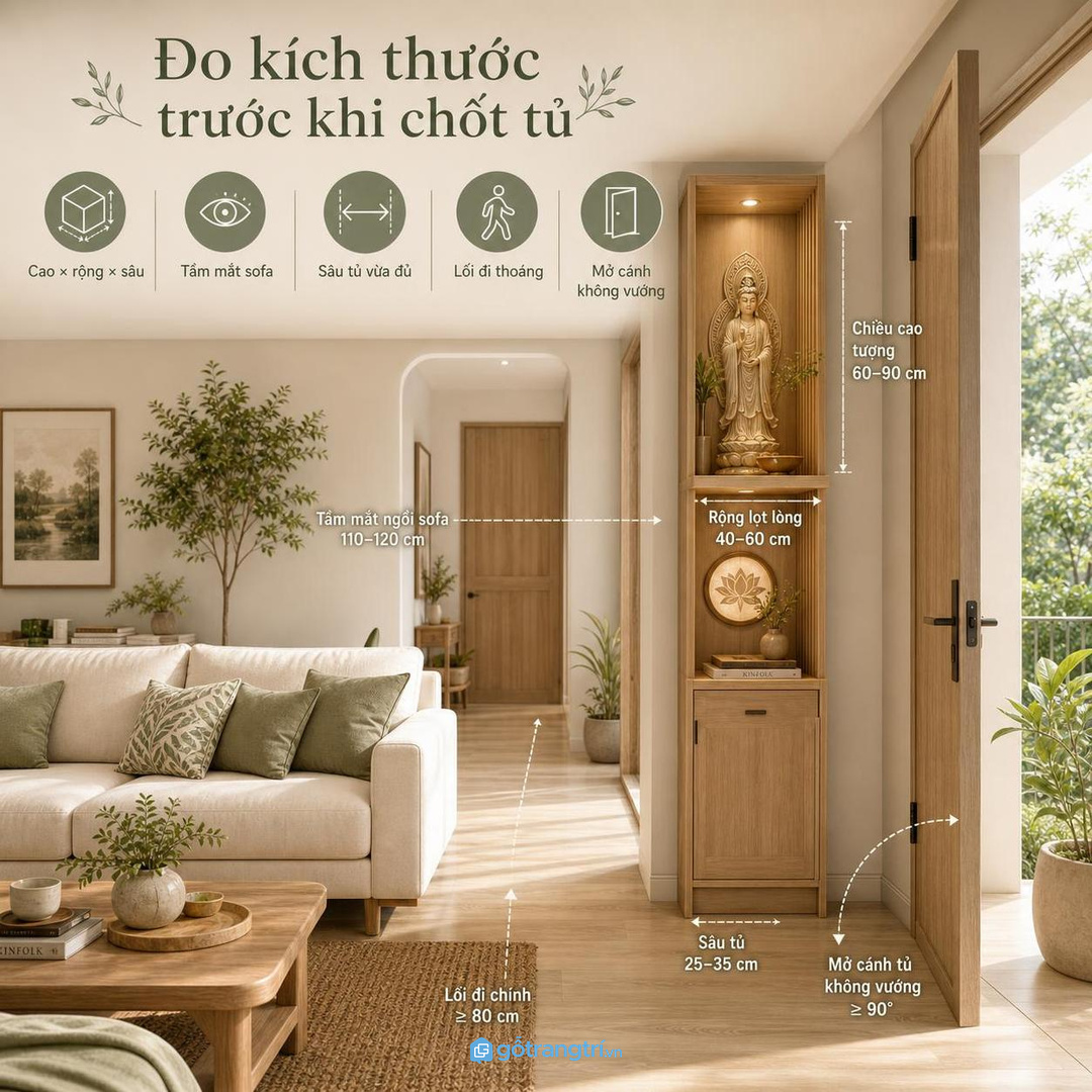 Đo kích thước tượng và khoảng nhìn trước khi chốt tủ