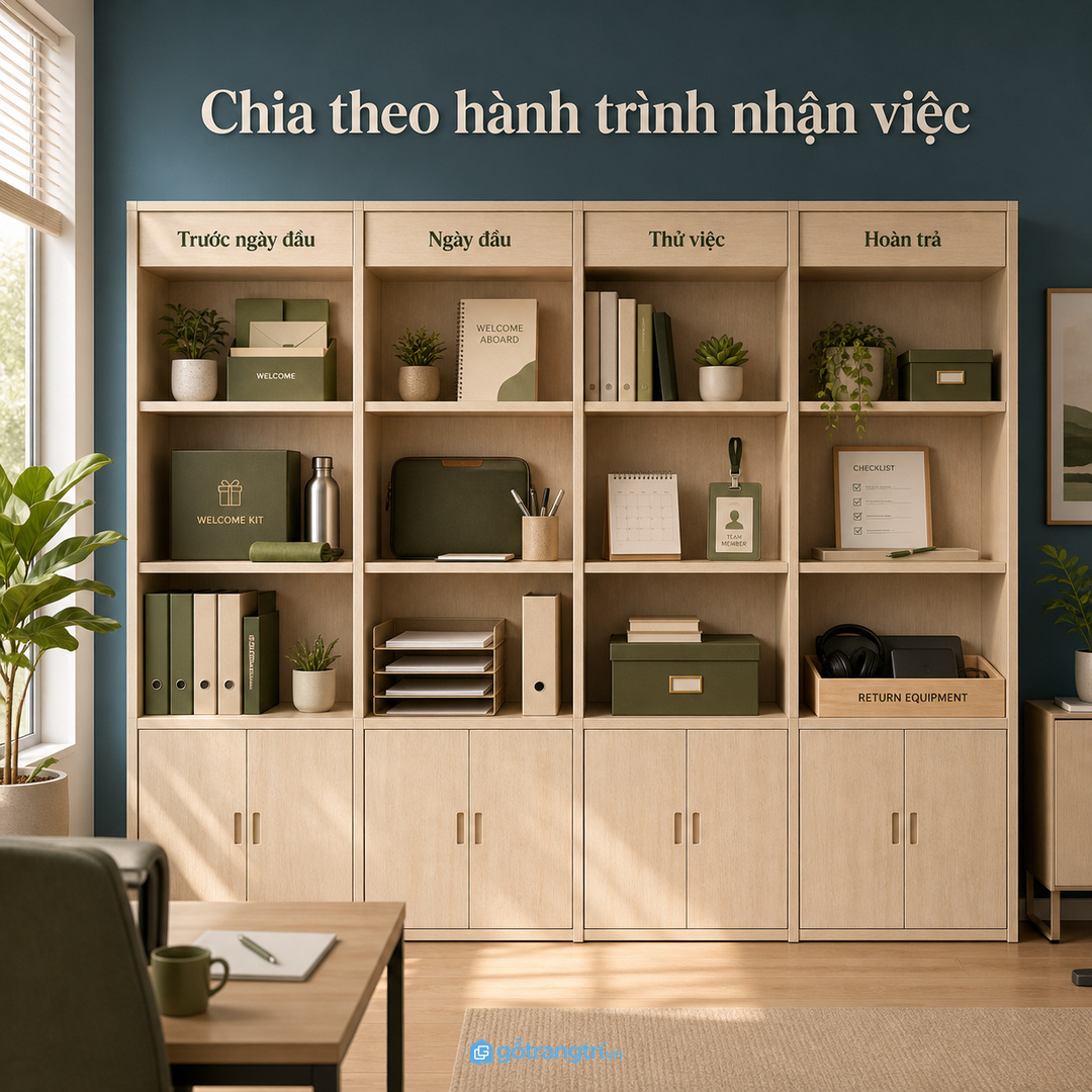 Chia tủ theo hành trình nhận việc giúp chuẩn bị trước, bàn giao ngày đầu và thu hồi cuối kỳ rõ hơn.