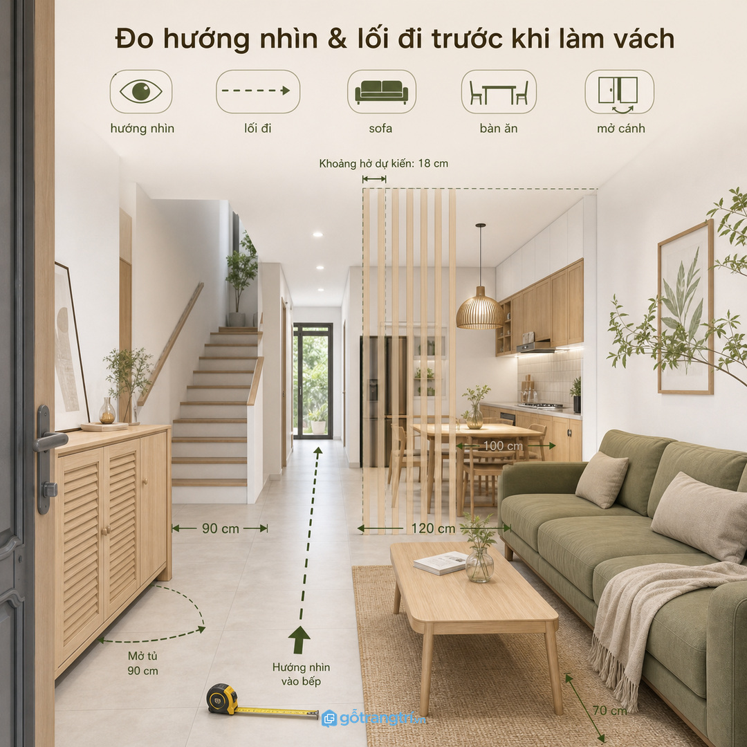 Đo hướng nhìn cửa chính và lối đi trước khi làm vách lam