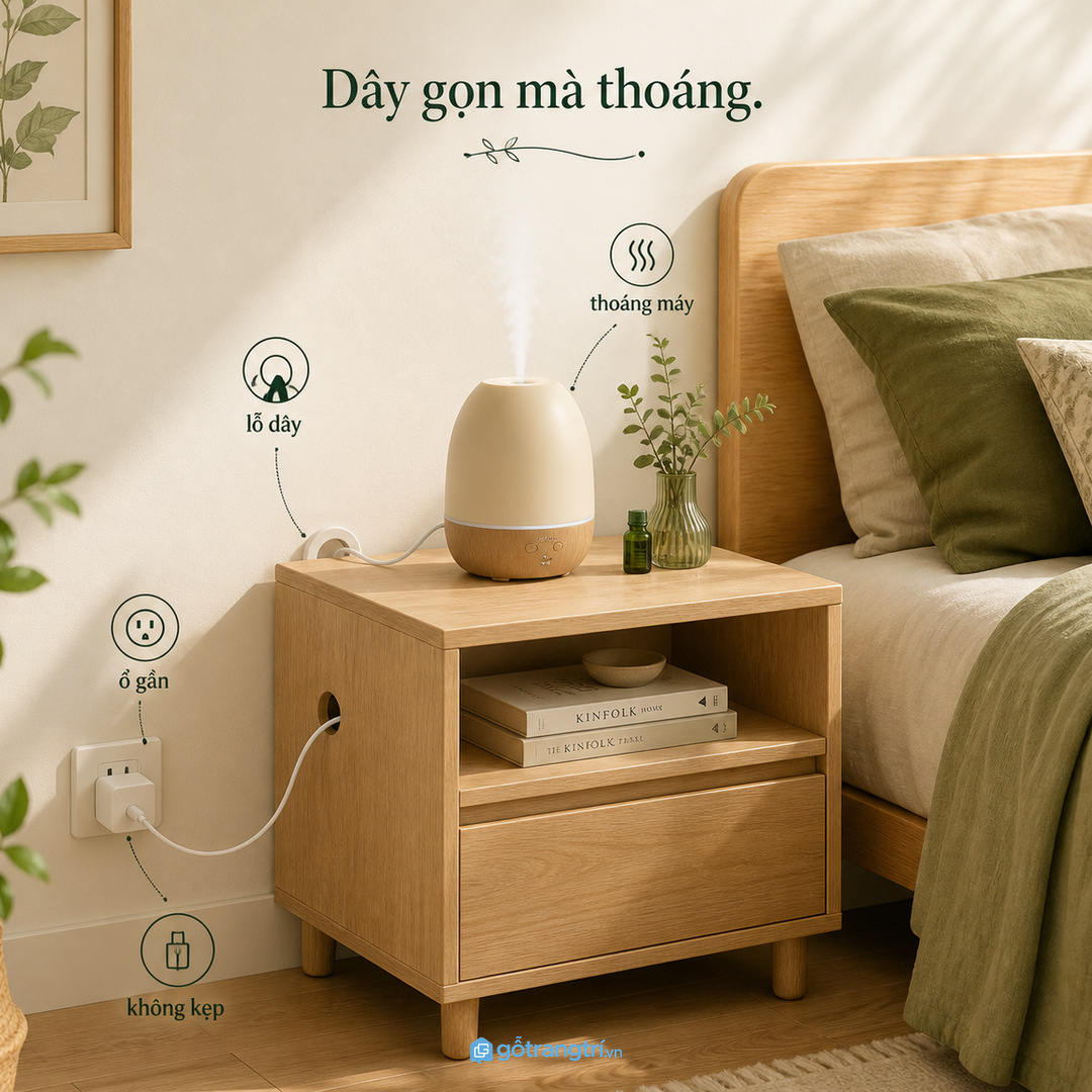Giấu dây sạc nhưng vẫn thoáng cho thiết bị
