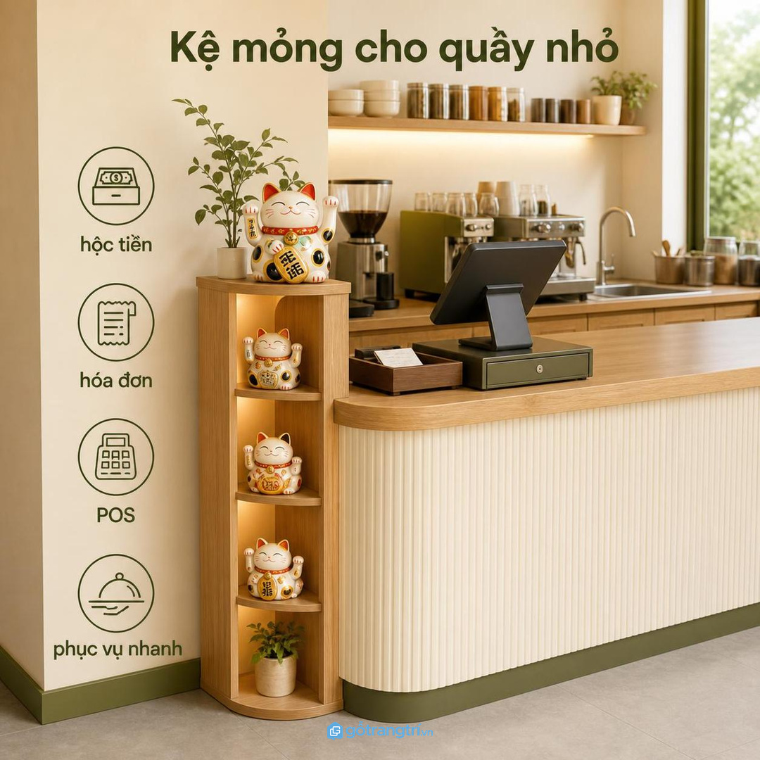 Chiều cao và chiều sâu kệ phải không vướng tay khi thanh toán