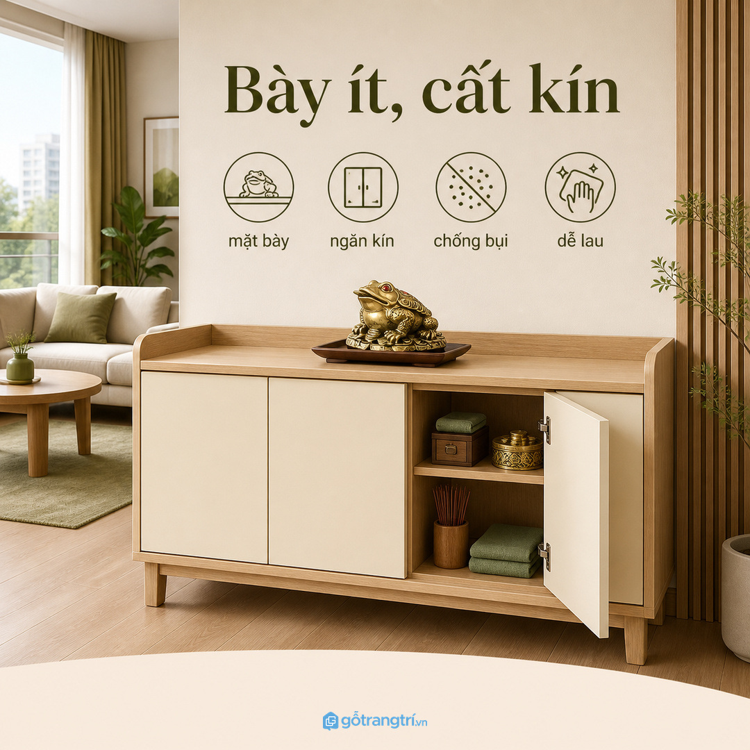 Khoang kín chống bụi kết hợp mặt bày giúp vật phẩm gọn mắt