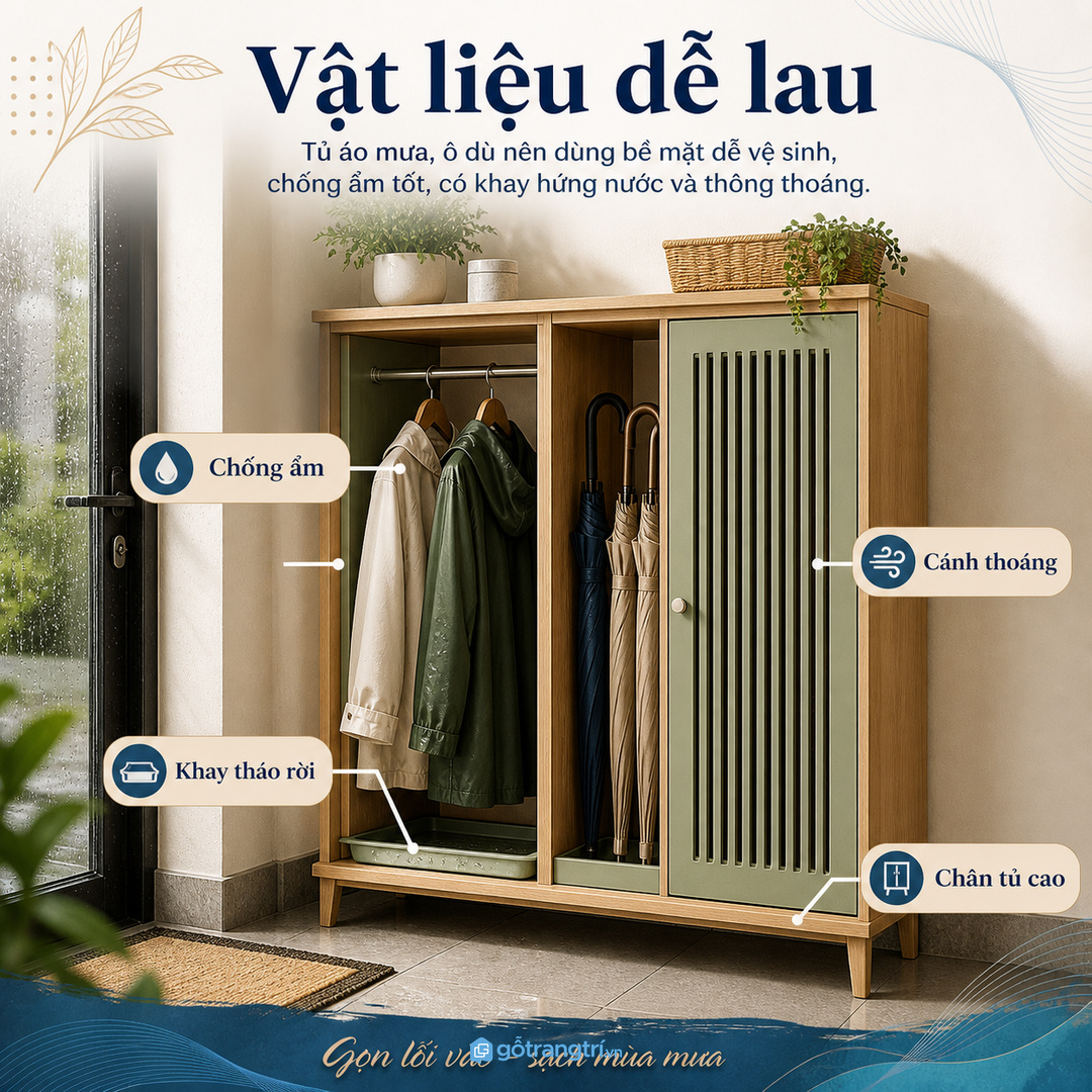 Vật liệu dễ lau và khoang thoáng giúp tủ bền hơn