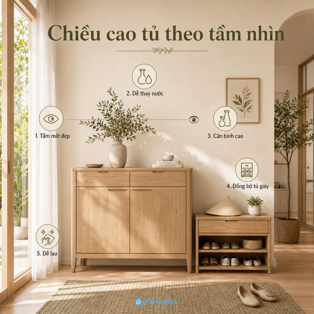 Chọn chiều cao tủ theo tầm nhìn và thói quen đặt hoa