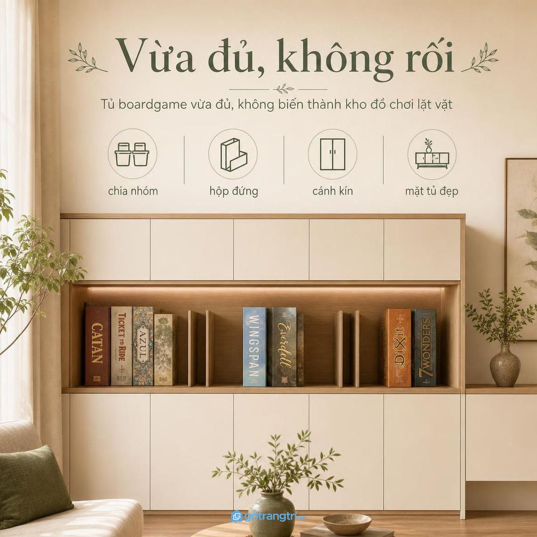 Đo hộp game thật trước khi chia khoang giúp tủ không ép móp hộp và dễ lấy