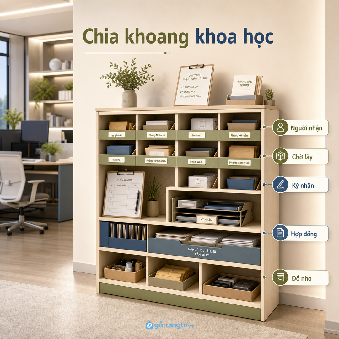 Chia khoang tủ theo người nhận, trạng thái xử lý và loại giấy tờ