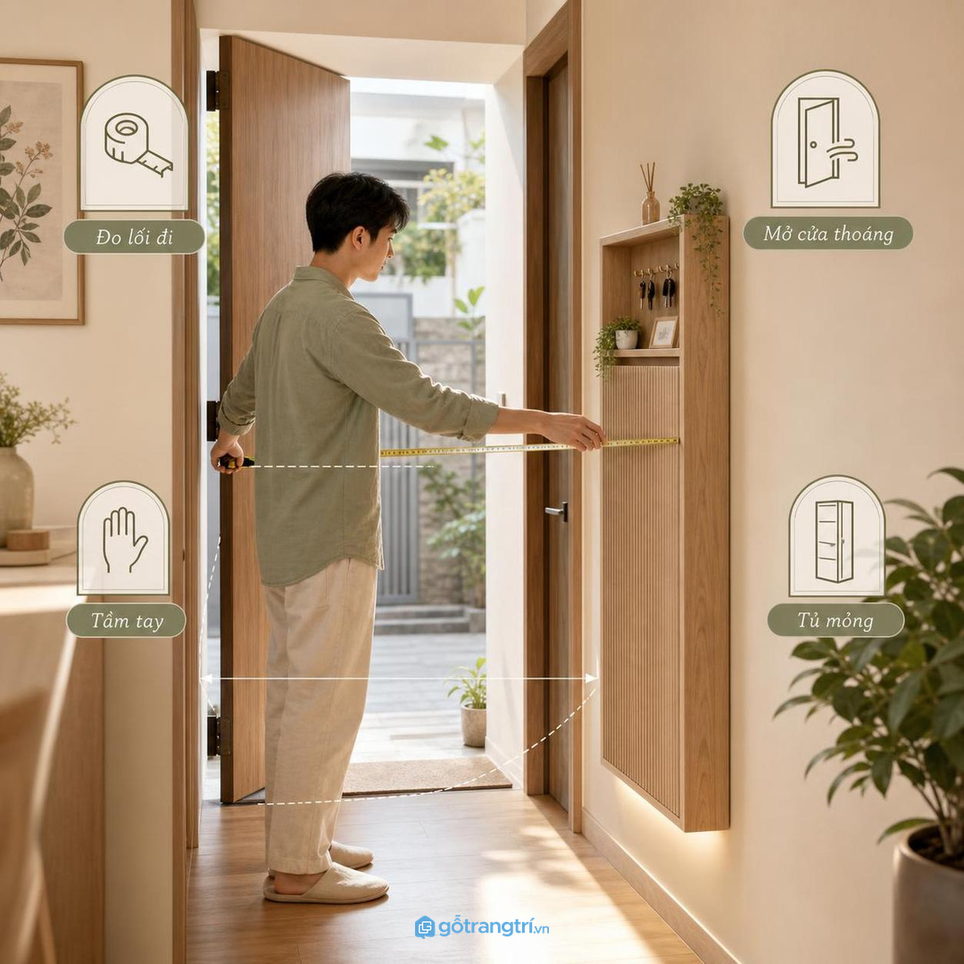 Móc treo cần vừa đủ để không chắn cửa và không rối mắt
