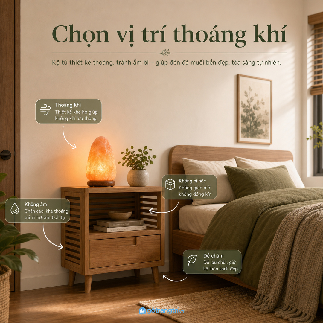 Vị trí đặt đá muối nên thoáng khí, khô ráo và dễ bật tắt