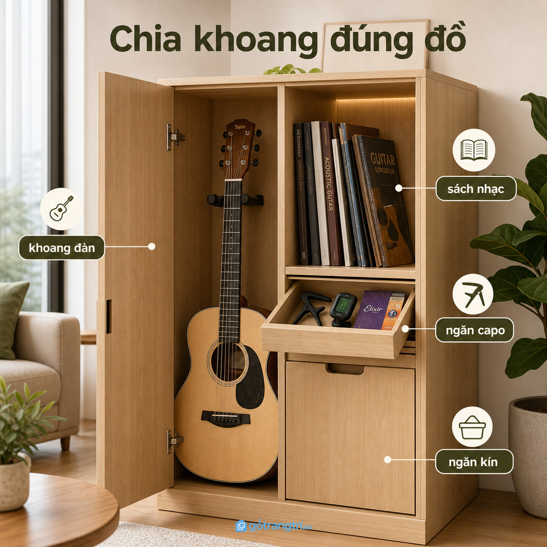 Ổ cắm an toàn trong tủ đàn guitar