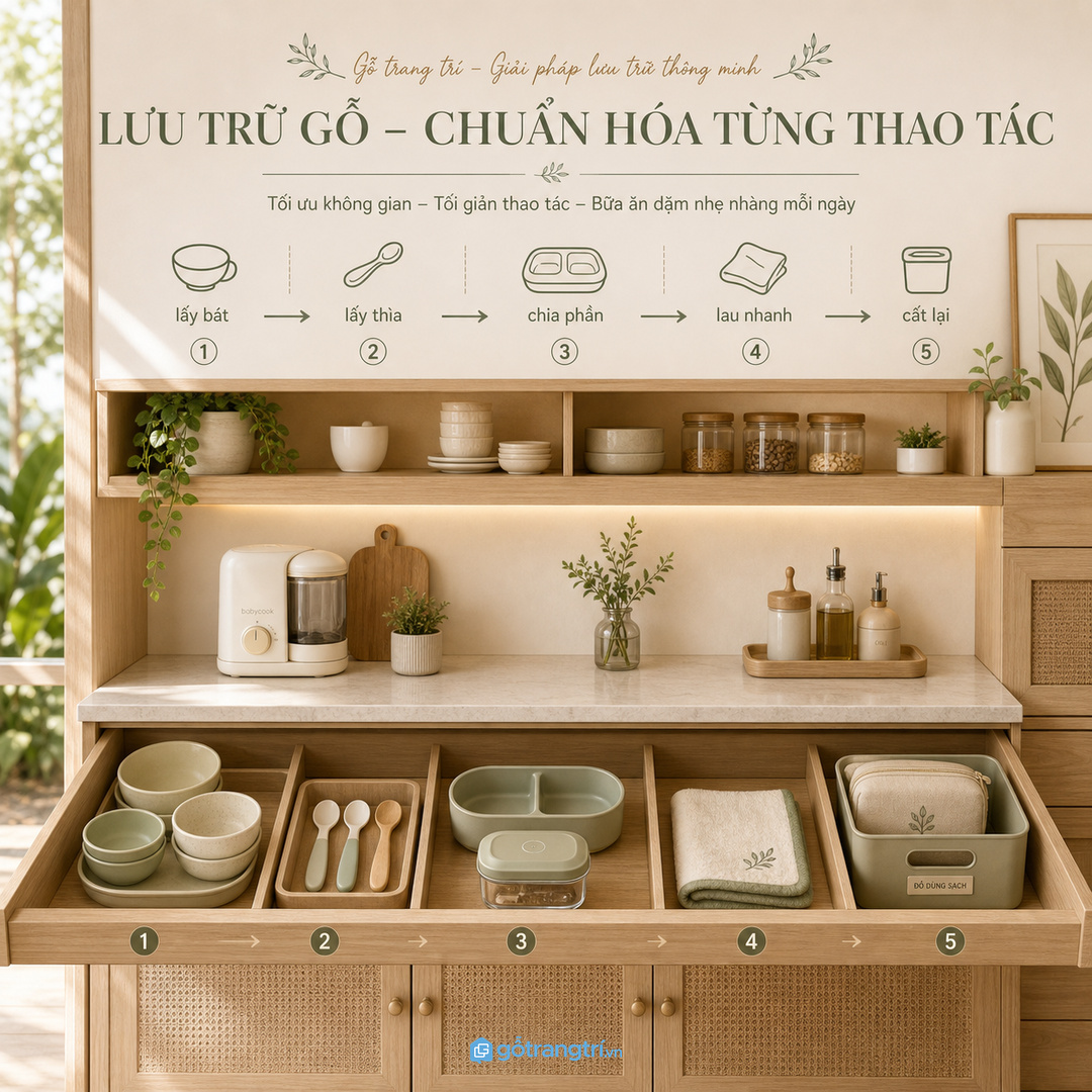 Chia bát thìa khay hũ cháo theo nhịp chuẩn bị bữa cho bé