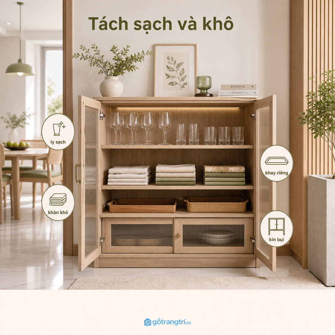 Khay phục vụ và khăn bàn cần ngăn riêng để không ám mùi