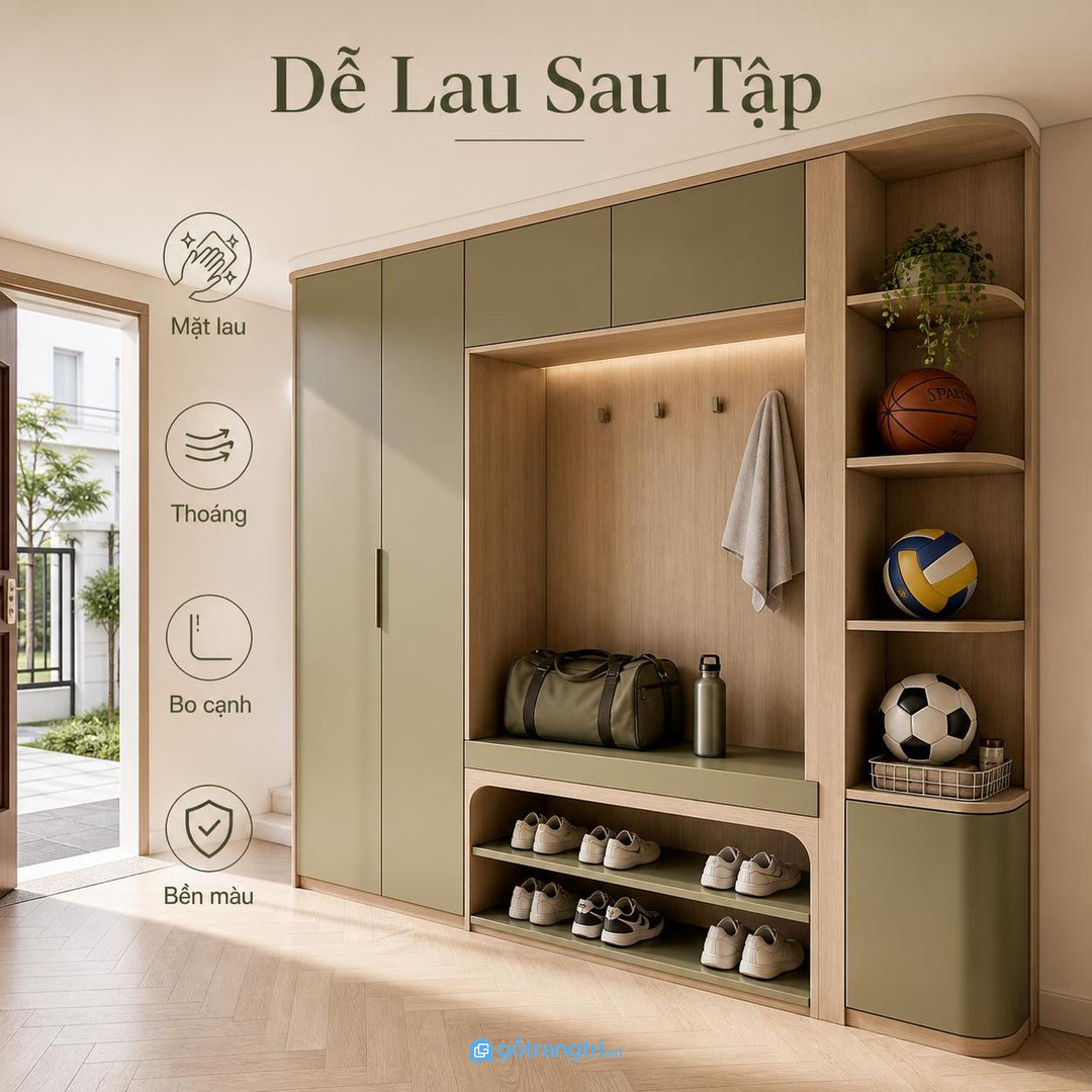 Mặt trong tủ cần dễ lau sau mỗi buổi tập