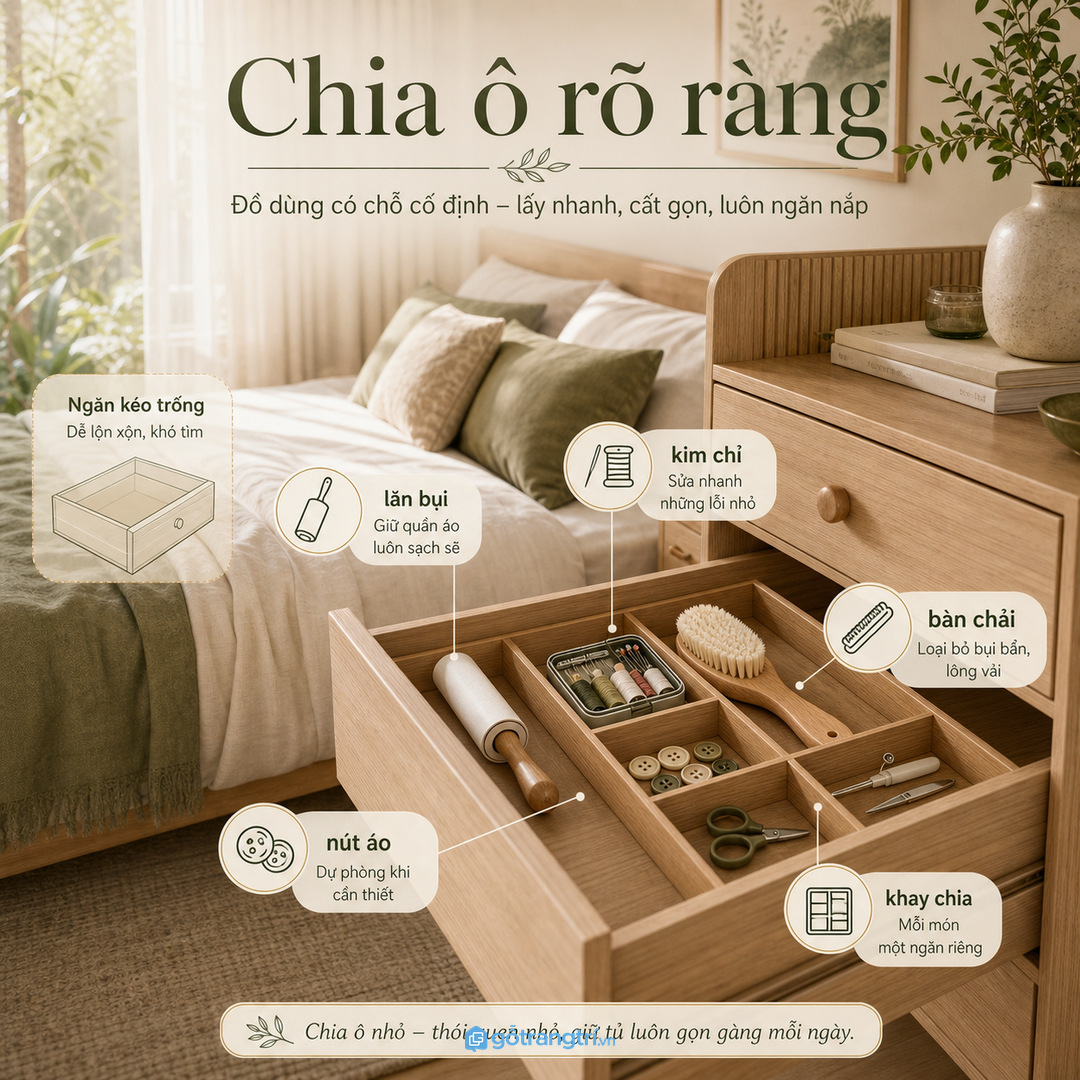 Bề mặt dễ lau giúp xử lý bụi vải và chỉ vụn nhẹ nhàng hơn