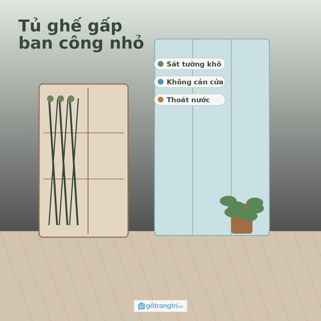 Vị trí tủ nên sát tường khô gần cửa kính nhưng không cản lối ra ban công