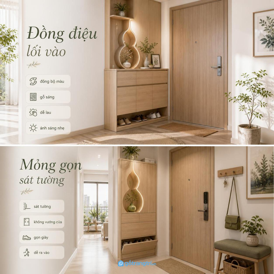 Giữ mặt tủ thoáng, chỉ bày một điểm nhấn hồ lô chính