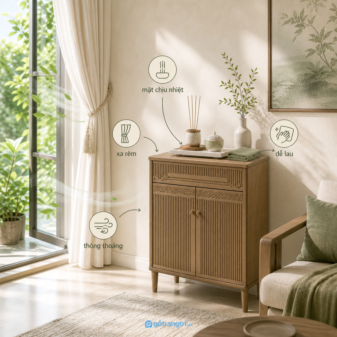 Mặt tủ chịu nhiệt dễ lau giúp góc xông hương sạch hơn