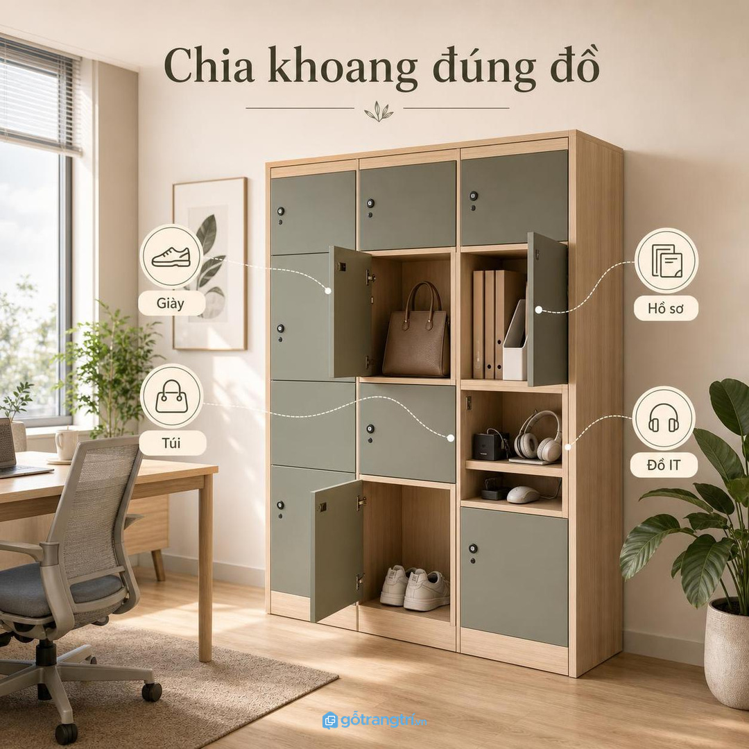 Chia khoang theo giày, túi, hồ sơ và đồ IT nhỏ giúp trả đồ đúng chỗ