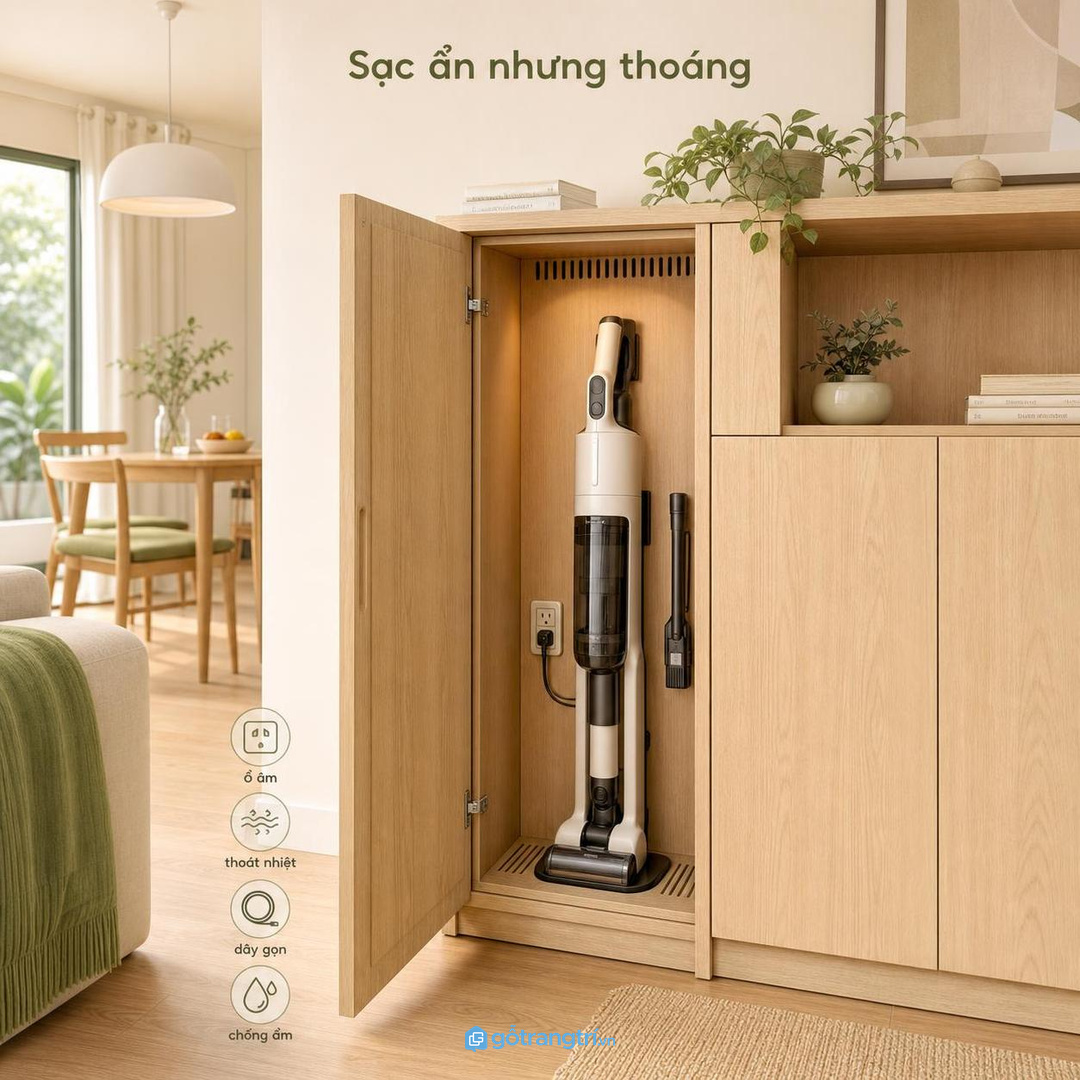 Khoang sạc ẩn cần thoát nhiệt, chống ẩm và đi dây gọn