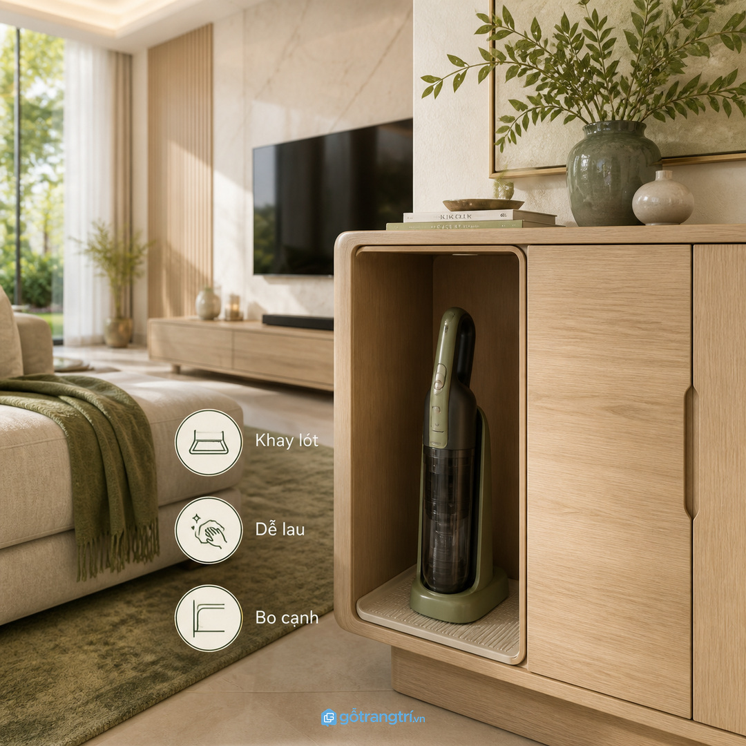 Khay lót dễ lau bo cạnh gọn giúp tủ bền hơn khi dùng hằng ngày