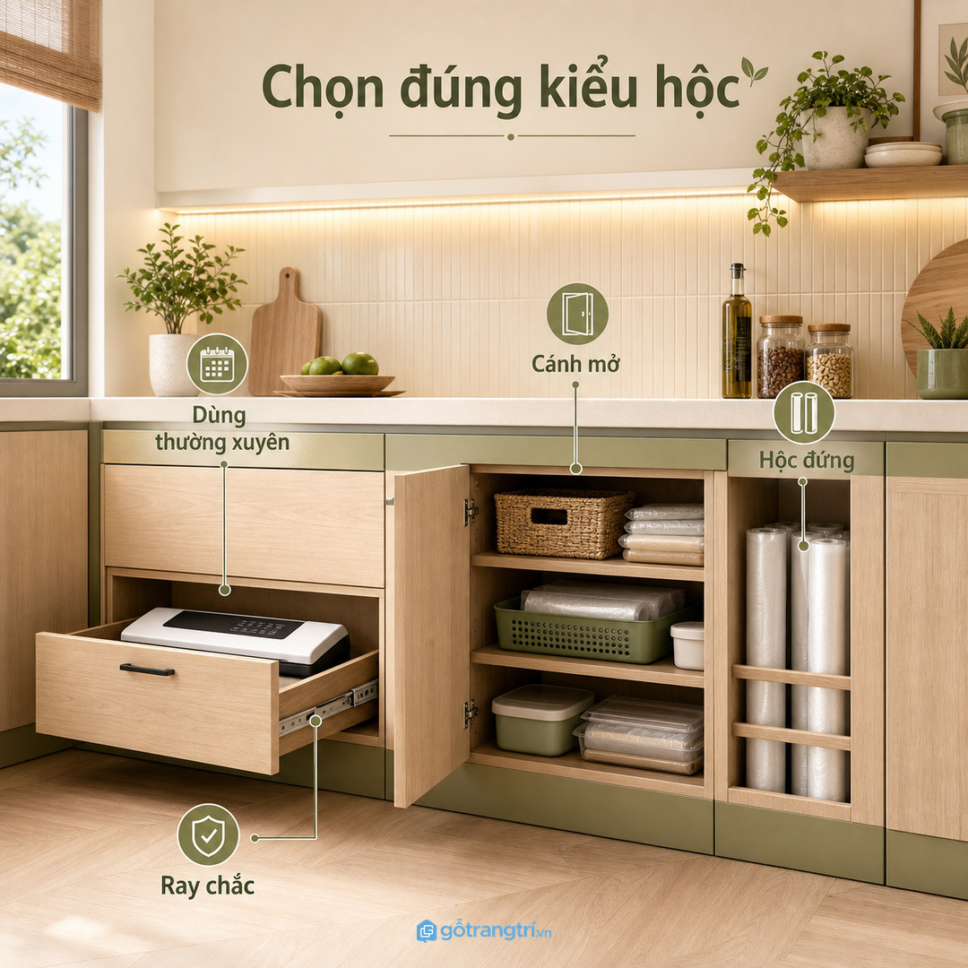 Chọn kiểu hộc theo tần suất dùng máy hút chân không trong bếp
