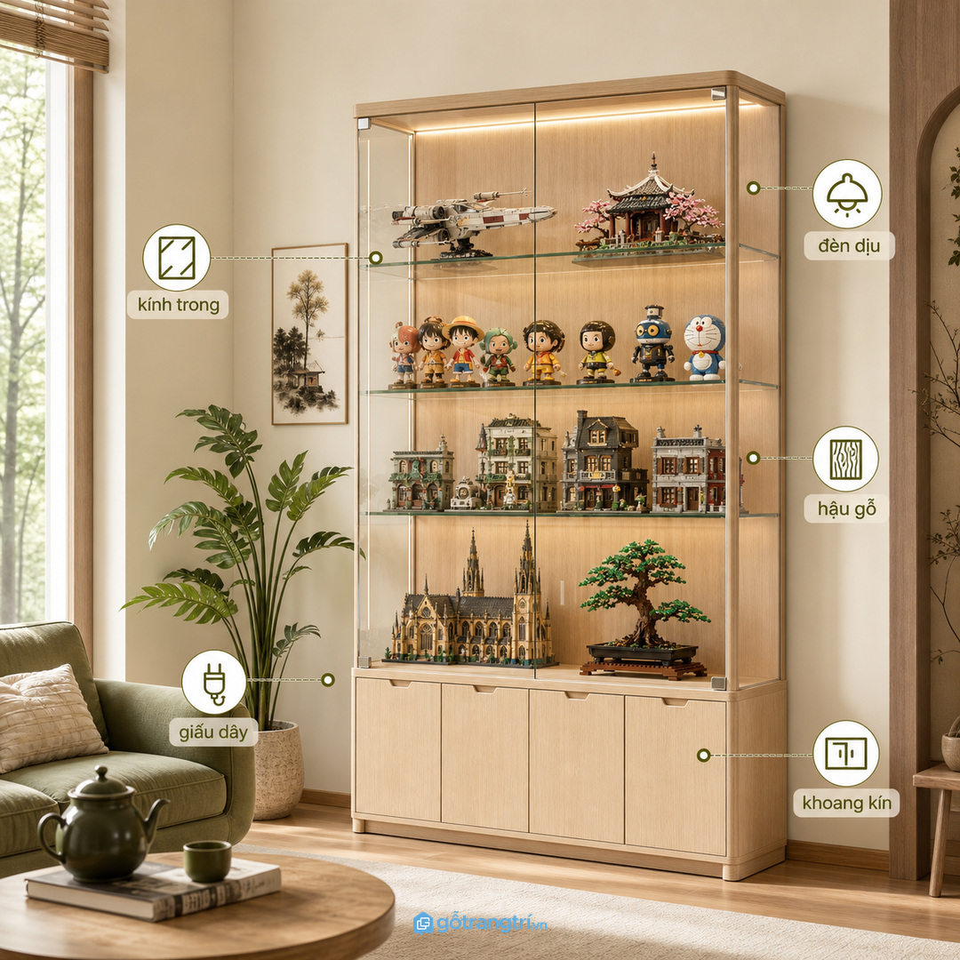 Chọn kính, đèn và hậu tủ theo mức độ muốn trưng bày