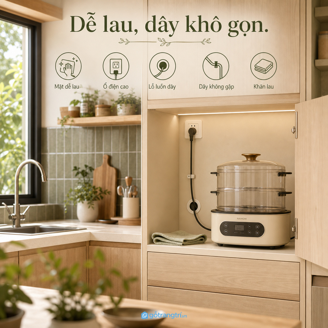 Chọn mặt trong dễ lau, chịu ẩm nhẹ và có ổ điện khô