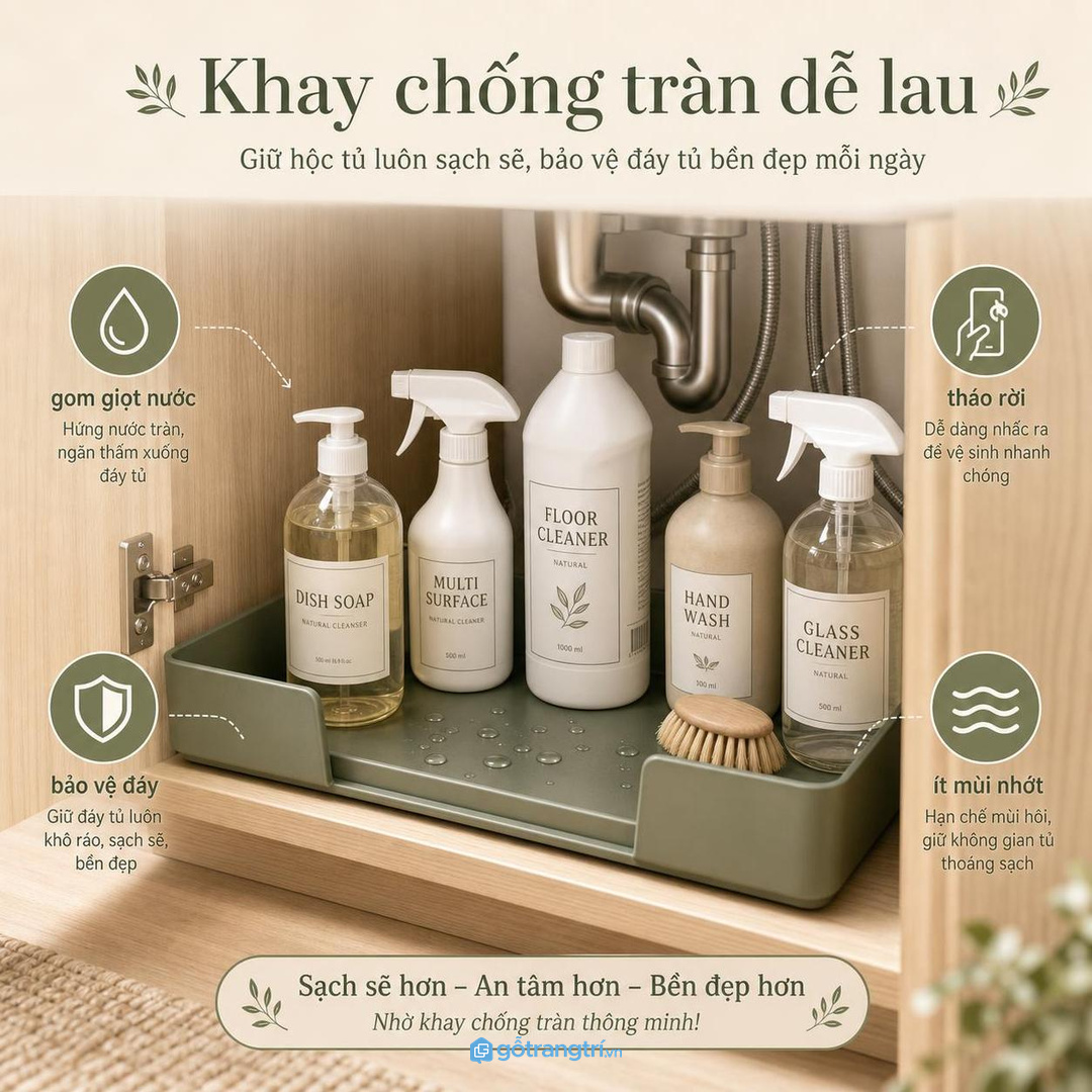 Khay chống tràn giúp đáy tủ sạch và dễ vệ sinh