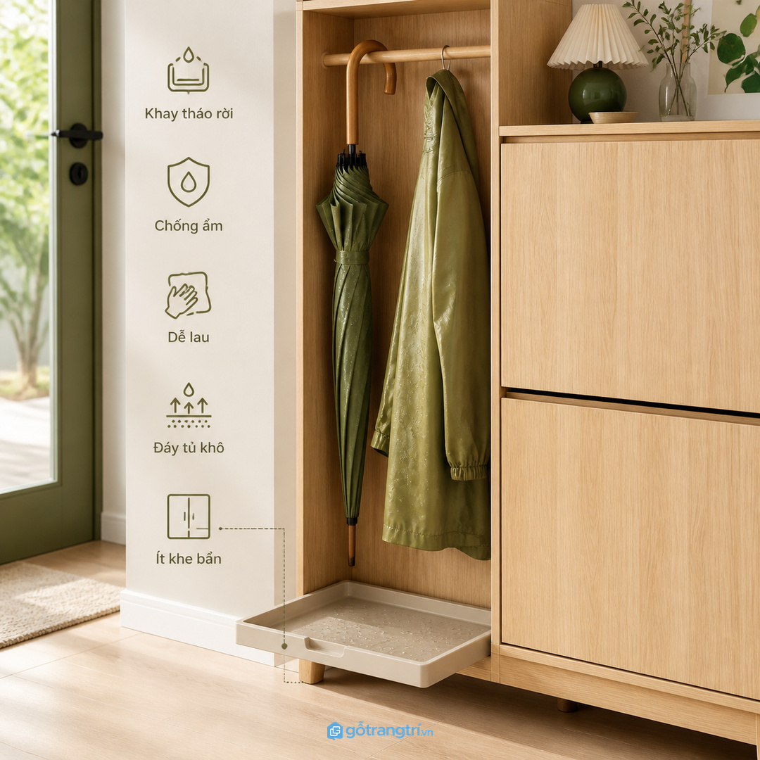 Khay hứng nước tháo rời giúp đáy tủ sạch và dễ lau hơn