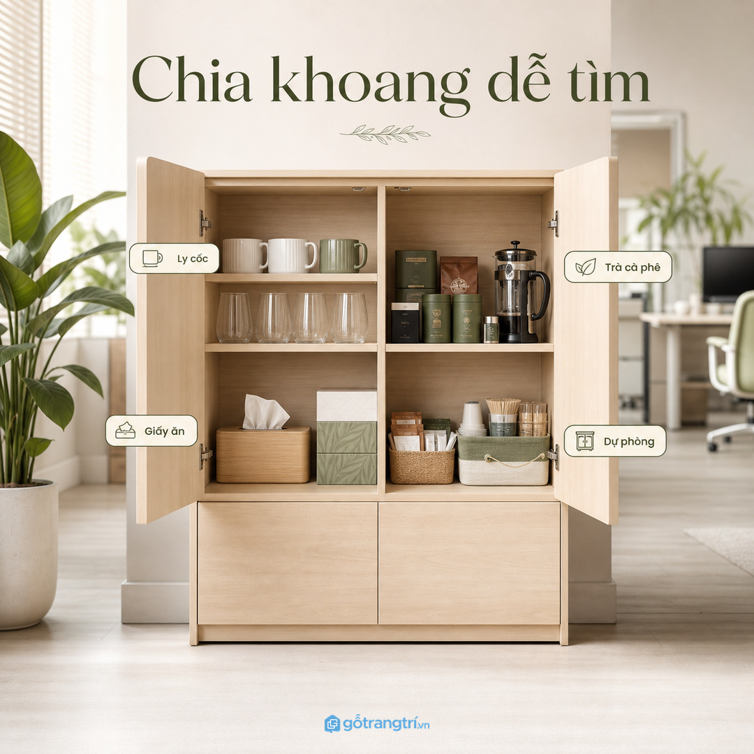 Chia khoang tủ pantry theo ly cốc và thiết bị nhỏ