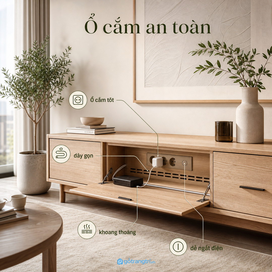 Ổ cắm an toàn trong tủ sạc thiết bị