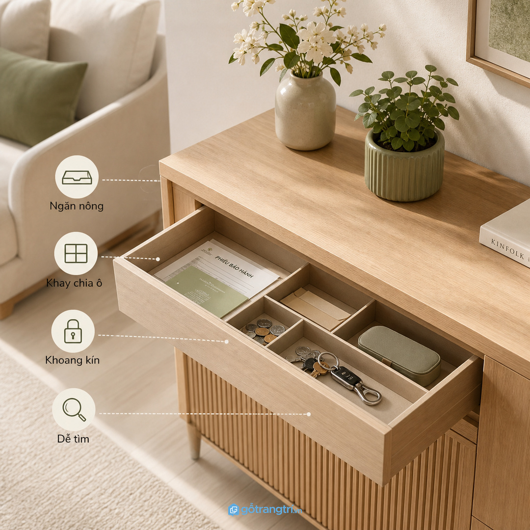 Chia khoang kín cho giấy tờ phong bao và đồ nhỏ